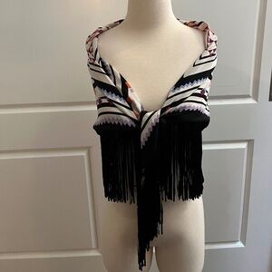 BCBGMaxAzria Tassel Fringe Silk Shawl / Scarf (approx. 50" x 20")